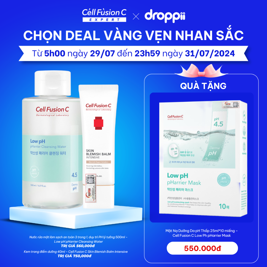 Nước rửa mặt, tẩy trang làm sạch an toàn 3 trong 1, duy trì PH lý tưởng 500ml - Cell Fusion C Low pH pHarrier Cleansing Water (Hàn Quốc)